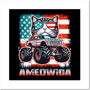 AMEOWICA monster truck Cat for kids men women Posters and Art